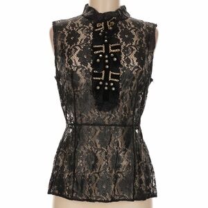 🦊😍NWT Italy jewel Black Lace Sleeveless Blouse Tag USA8  Pit to pit 17